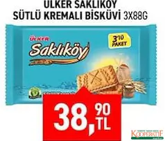 ÜLKER SAKLIKÖY SÜTLÜ KREMALI BİSKÜVİ 3X88 G fiyat ve kampanya bilgisi